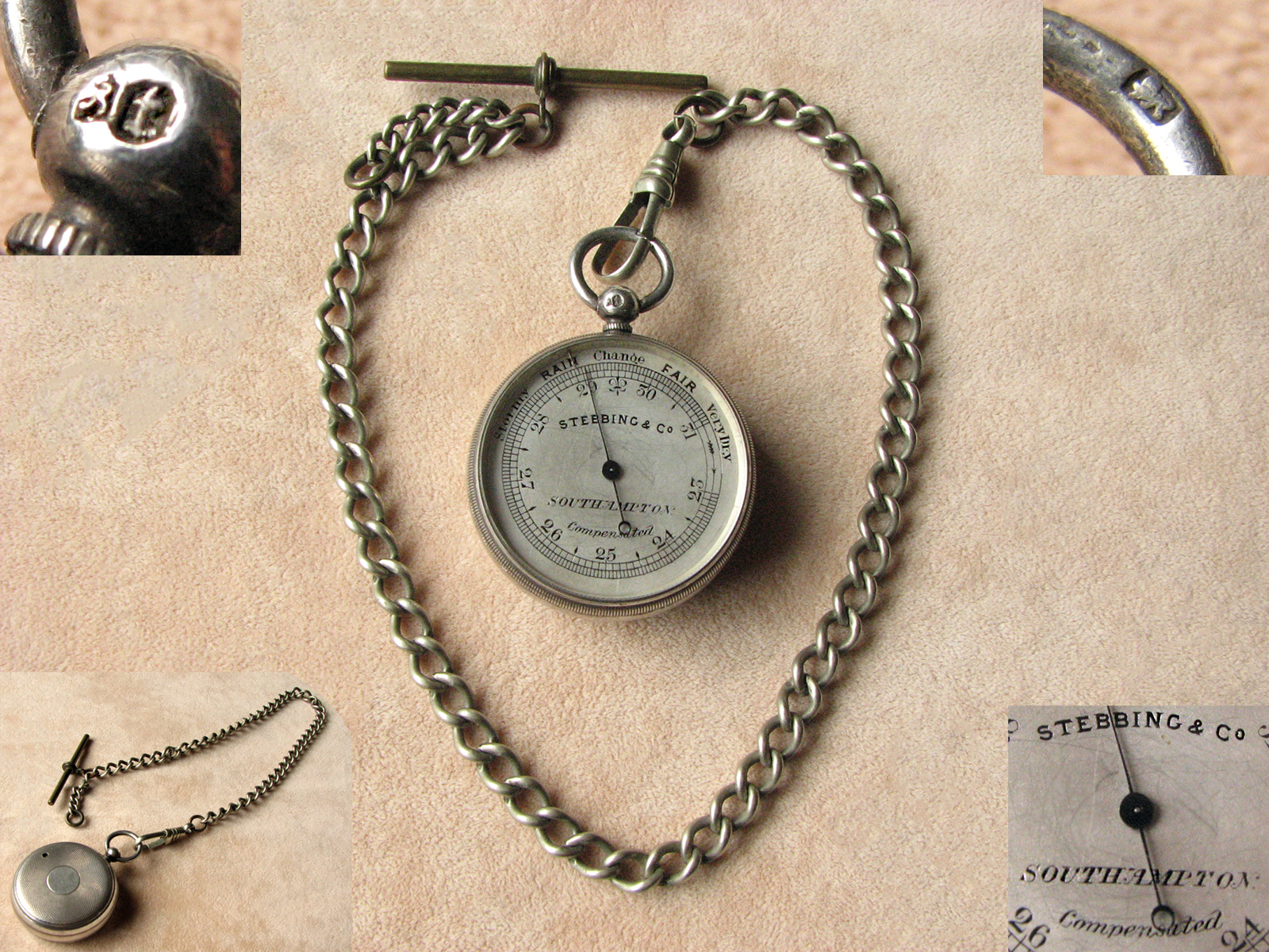 19th century Silver hallmarked pocket barometer signed STEBBING & CO, circa 1870.